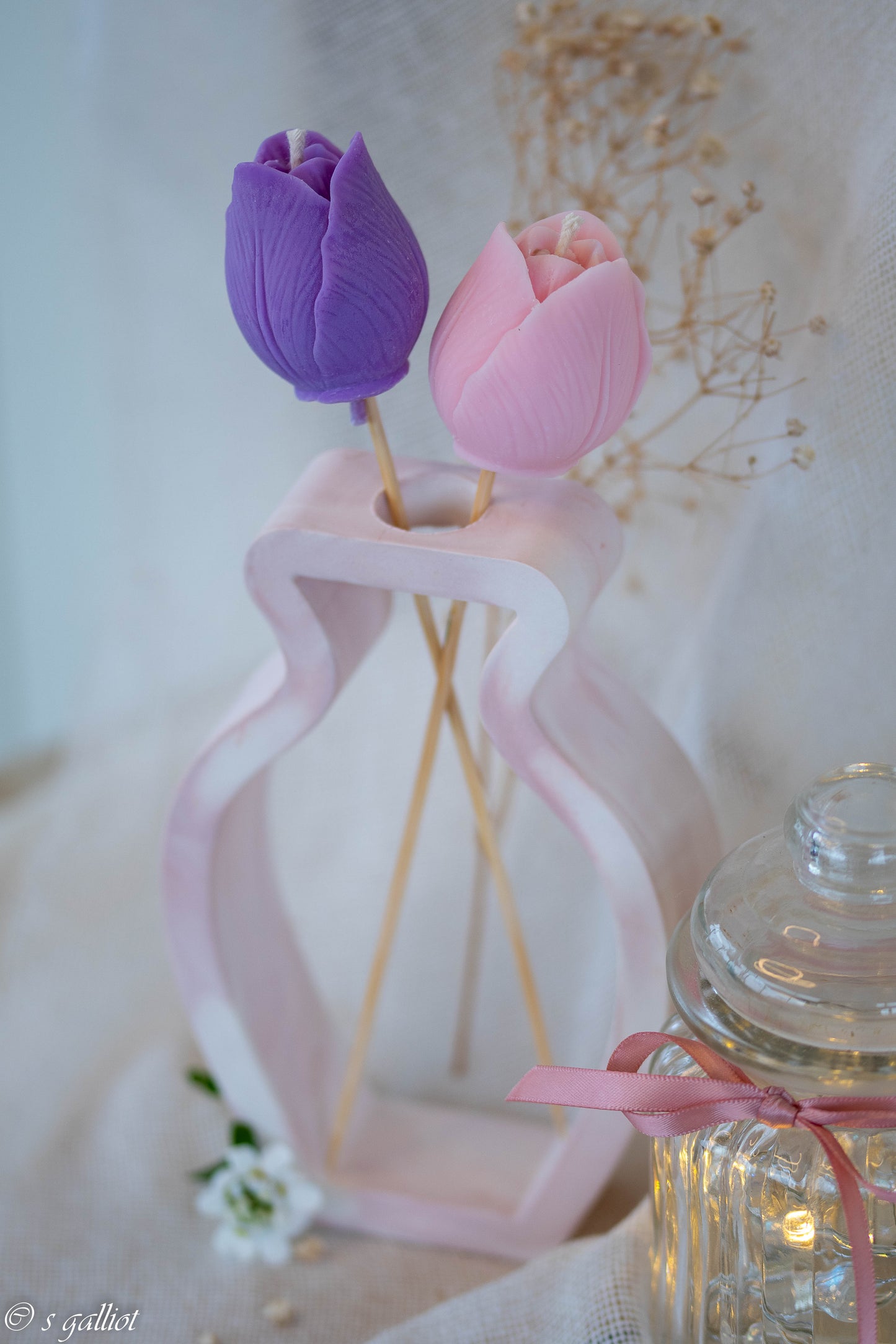Vase bougie bouquet minimaliste
